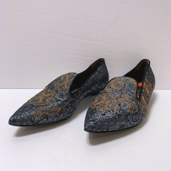 Agl Shoes - *AGL Indigo & Multicolor Shoes Embroidered Satin Flats Size 8.5